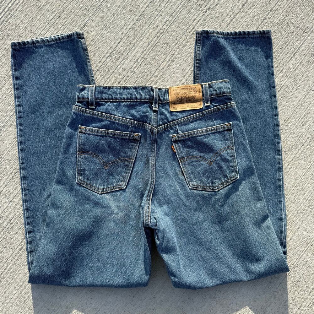 Vintage 90s Levi's 550 Relaxed Fit 32x34 Orange Tab Straight Leg Blue Jeans
